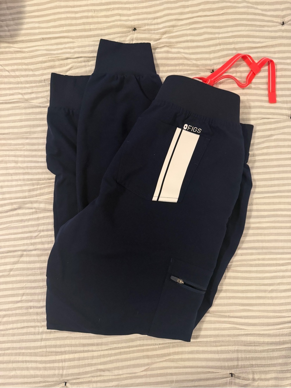 FIGS Navy Jogger Bottoms with Reflective Stripe